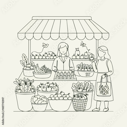 Organic market pick showcases fresh fruits and vegetables at farmers stall. Organic market pick of homegrown produce is a celebration of local agriculture and healthy eating.