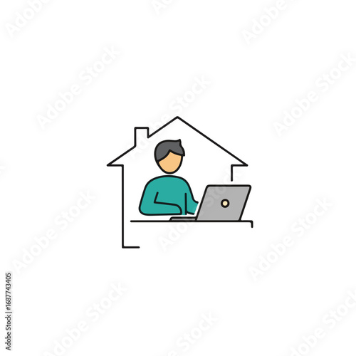 Man working at home on computer, illustrating work remotely and online communication. Working at home makes remote work accessible, as employee works and finishes project.