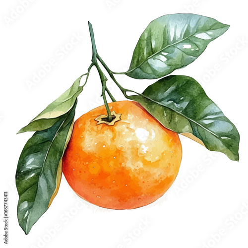 Tangerine, watercolor drawing vector, isolated on a white background.
