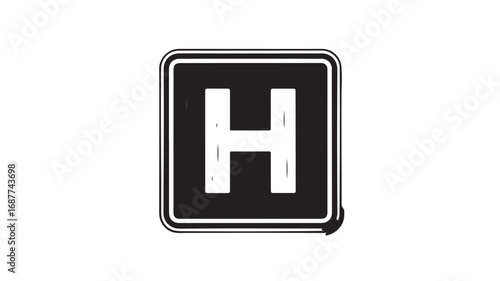 Hospital sign black and white simple graphic design