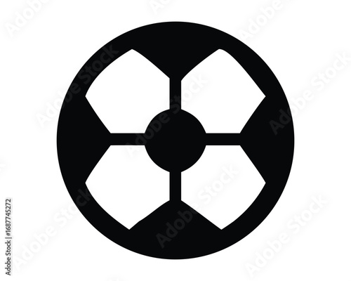 A radioactive hazard symbol with a yellow and black nuclear sign, indicating caution and atomic power risk