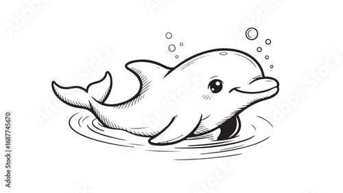 Adorable cartoon dolphin swimming in the ocean