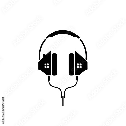 Headphones home graphic illustration, headphones creatively blend form and function to produce an artistic design, with visual appeal.