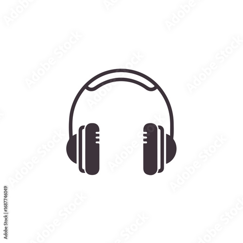 Black headphones home silhouette isolated on white background. Headphones home for listening to music or attending virtual meetings requires convenient technology.