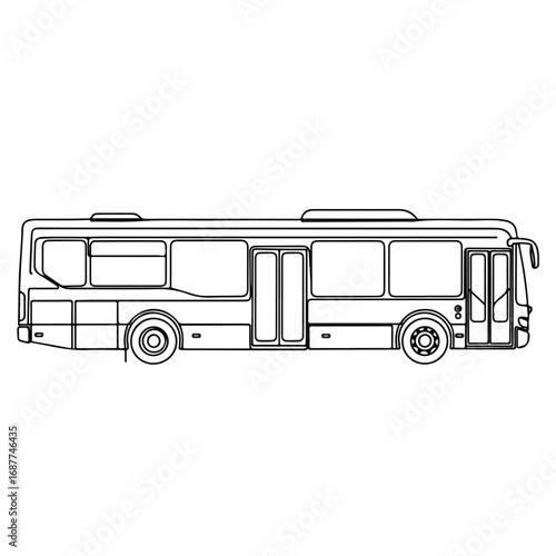 Urban bus in black and white on transparent background, representing modern transportation solutions. Detailed line illustration of urban bus, a vehicle for public transport,