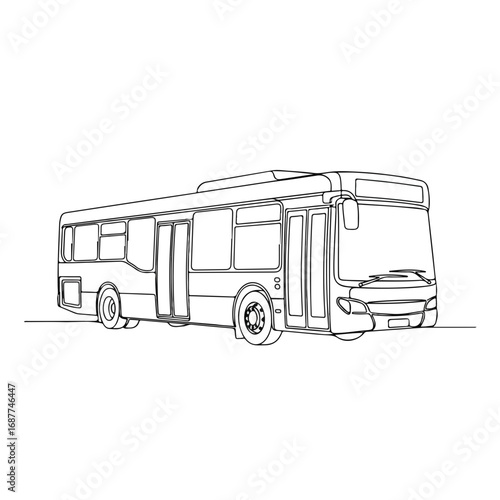 Urban bus in simple outline graphic. Urban bus vehicle rendering showcases transportation design and automotive style. Modern urban bus for advertising transport solutions.