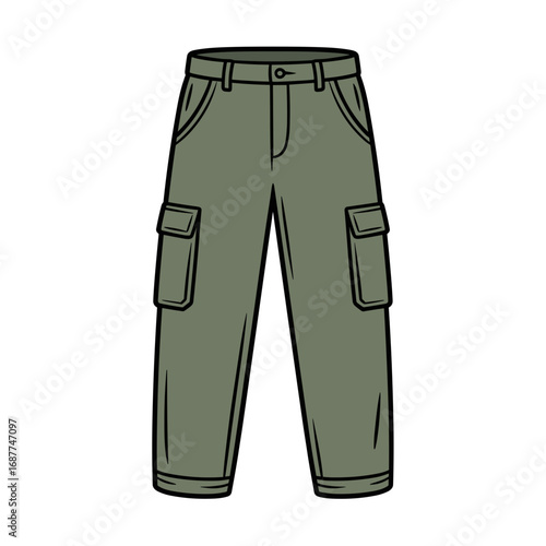 Hand-drawn illustration of cargo pants with pockets, showcasing practical and stylish outdoor clothing