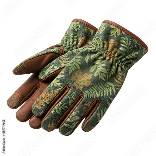 Discover Stylish Gardening Gloves with a Transparent Background Featuring Leaf Prints