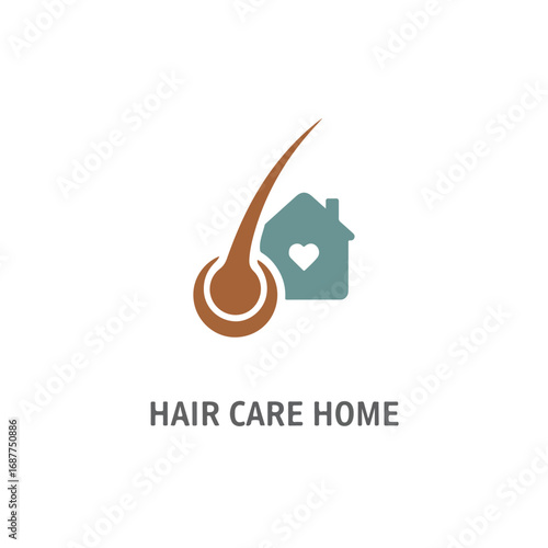 Hair care home illustrated as concept with house icon and hair strand, providing beauty and self-care, promoting wellness. Hair care home is associated with gentle spa salon.