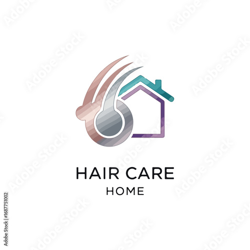 Conceptual hair care home image with follicle graphic and house outline represents home beauty treatments. Hair care home scene with abstract follicle and building, symbolizing salon services.