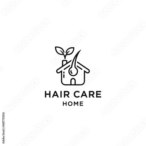 Hair care home featuring a minimal line art drawing of a house with sprouting leaves is a perfect visual. Hair care home aesthetic is fresh, modern and indicative of plant-based self care.