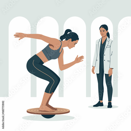 Balance Training Rehabilitation with Therapist Illustration