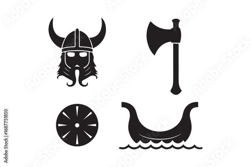Viking warrior symbols including helmet axe shield and ship