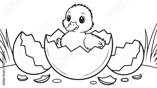 Adorable baby duckling hatching from its eggshell perfect for childrens books and spring designs