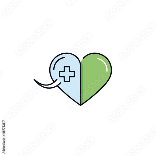 Illustrative heart logo featuring medical cross and pachyderm tusk for symbol design. Heart logo is unique icon. Heart logo, vector illustration,