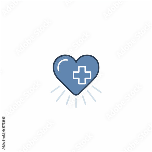 Heart with cross symbol in center, a symbol of medical care and compassion. Heart shows commitment to social care, health support.