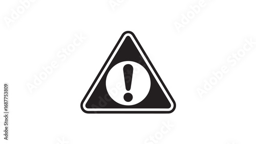 Black and white warning triangle icon with exclamation mark
