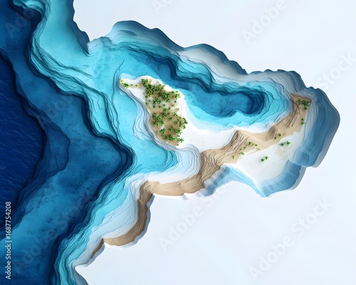 Abstract Tropical Island Aerial View Layered Ocean Beach