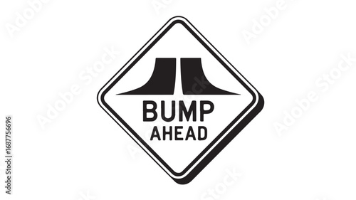 Bump Ahead Road Sign Black and White Vector Graphic