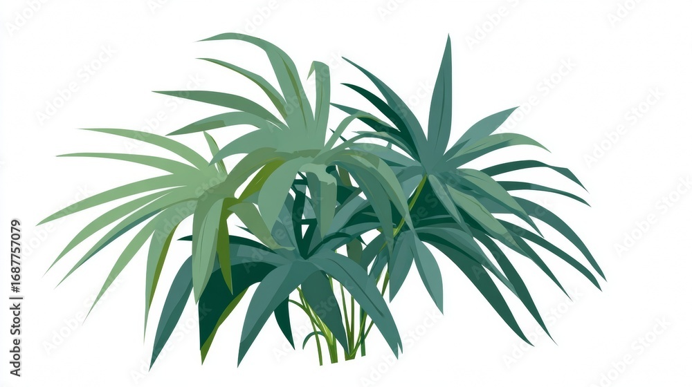 Fototapeta premium Tropical palm tree and leaf isolated on white background, a fresh nature vector summer flora