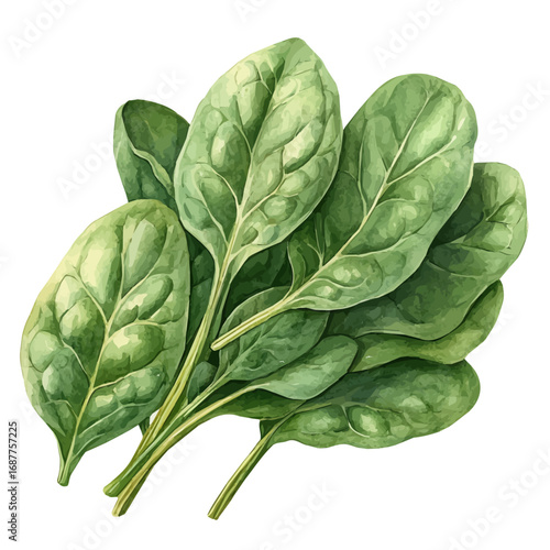 Spinach, watercolor painting vector, isolated on a white background.