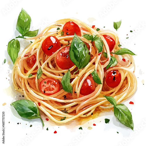 watercolor of Spaghetti, vector, isolated on a white background.