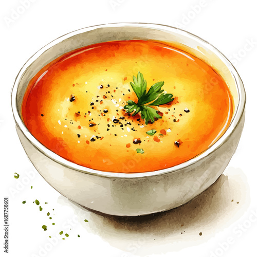 Soup, watercolor painting vector, isolated on a white background.