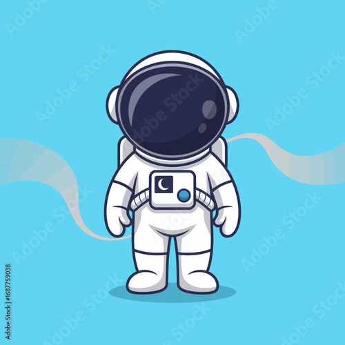 A charming astronaut in a space suit stands against a blue backdrop, signifying exploration, adventure, and curiosity about the vast universe waiting to be discovered.