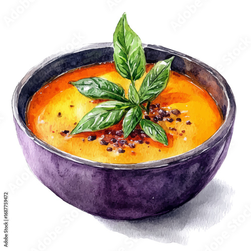 watercolor of Soup, vector, isolated on a white background.