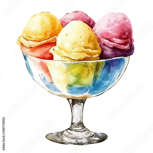 Sorbet, watercolor illustration vector, isolated on a white background.