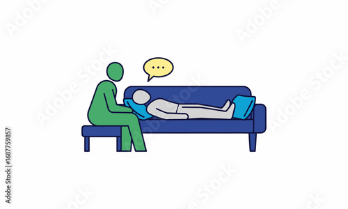 Person on Couch Talking to Therapist, Mental Health Illustration.