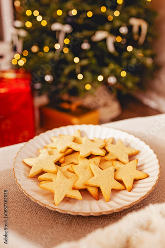 Star-Shaped Christmas Cookies on Plate
