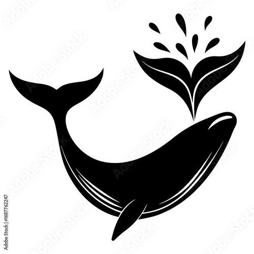 Silhouette of a whale spouting water with its tail raised marine life ocean