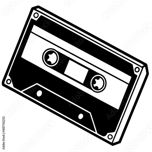 Black and white illustration of a cassette tape audio music