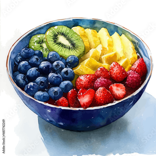 Smoothie Bowl, watercolor painting vector, isolated on a white background.