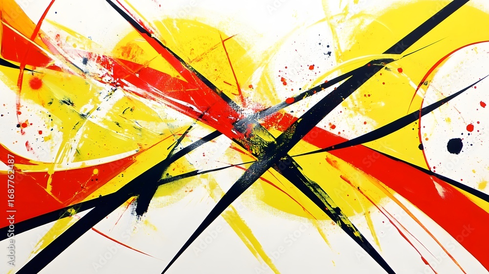 Fototapeta premium Abstract Red Yellow Black Lines Bold Dynamic Painting Artwork