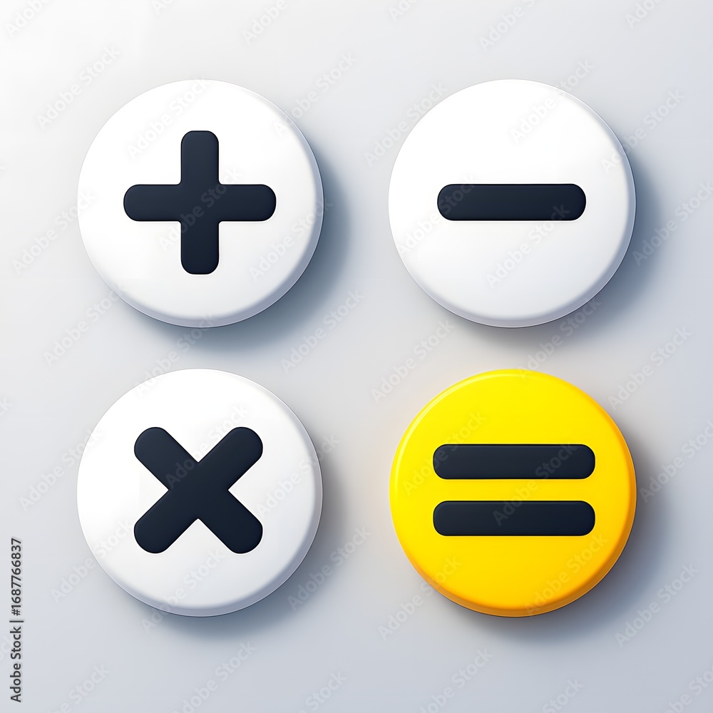 Fototapeta premium Calculator Buttons with Plus, Minus, Multiply, and Equals Symbols on a Clean Background
