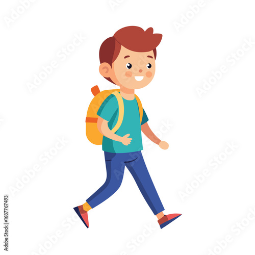 A boy going to school with backpack .