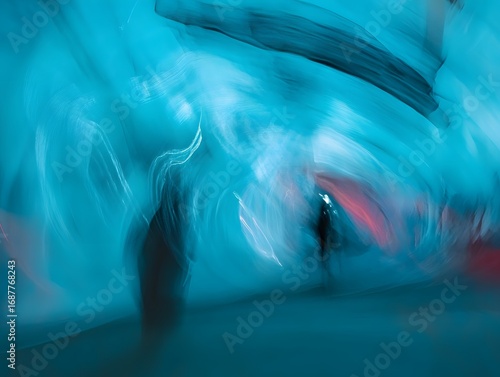 Abstract Light Trails Motion Blur People Walking Night Cityscape