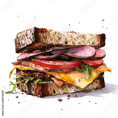 watercolor of Sandwich, vector, isolated on a white background.