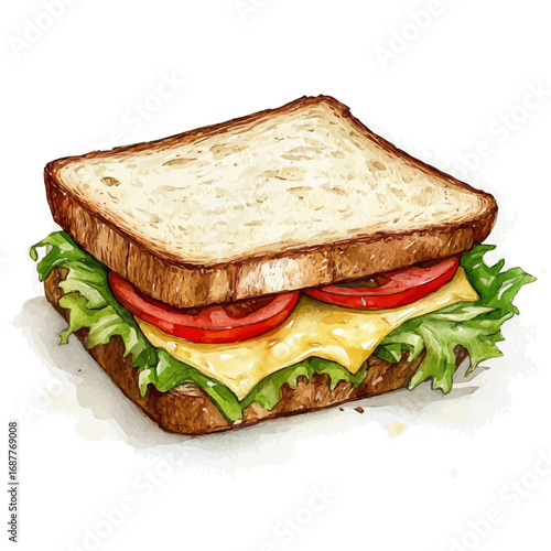 Sandwich, watercolor clipart vector, isolated on a white background.