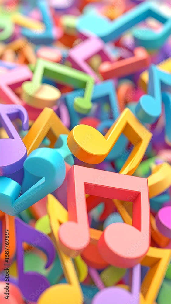 Fototapeta premium A vibrant display of colorful musical notes fills the image, showcasing a joyful and lively musical theme.