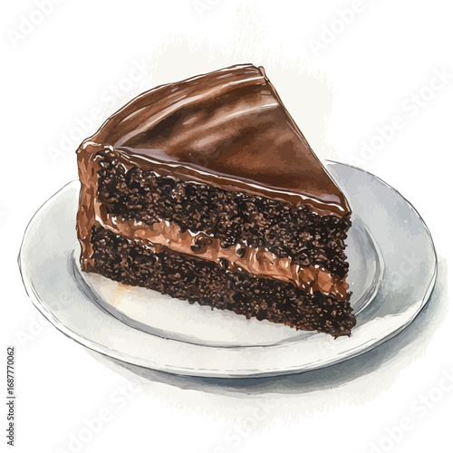 Sacher Torte, watercolor vector, isolated on a white background.