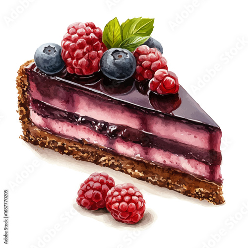 watercolor of Sacher Torte, vector, isolated on a white background.
