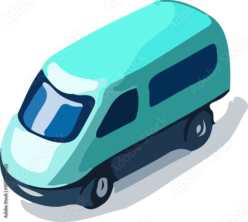Isometric illustration of a teal minivan.