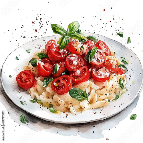 watercolor of Risotto, vector, isolated on a white background.