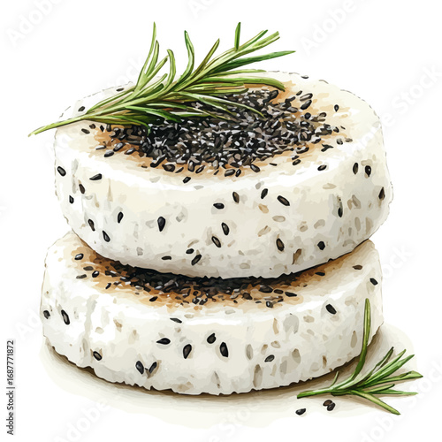 Rice Cake, watercolor vector, isolated on a white background.
