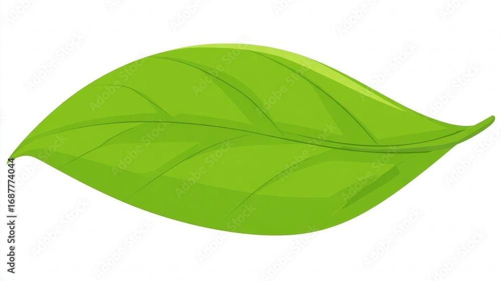 Obraz premium Single fresh green leaf isolated on a white background, suggesting nature, organic spring growth, and natural close-up macro texture