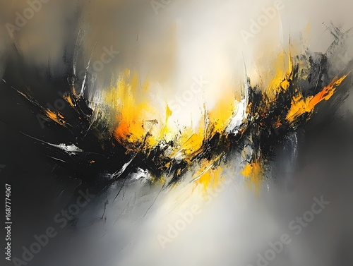 Abstract Black Gold Yellow Impasto Painting Texture