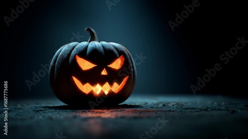 Glowing jack-o'-lantern on dark surface